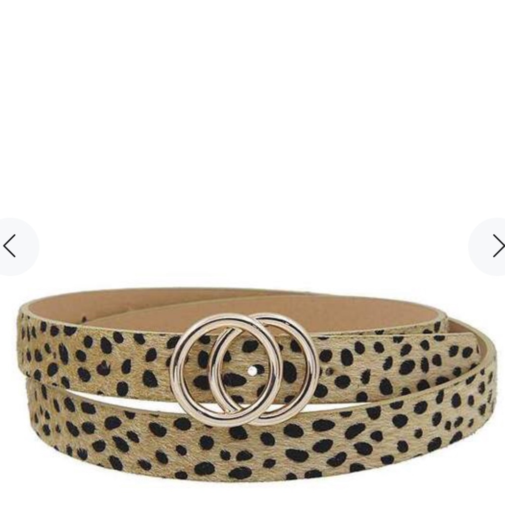 NWT: Double Ring Faux Fur Cheetah Calf Hair Belt